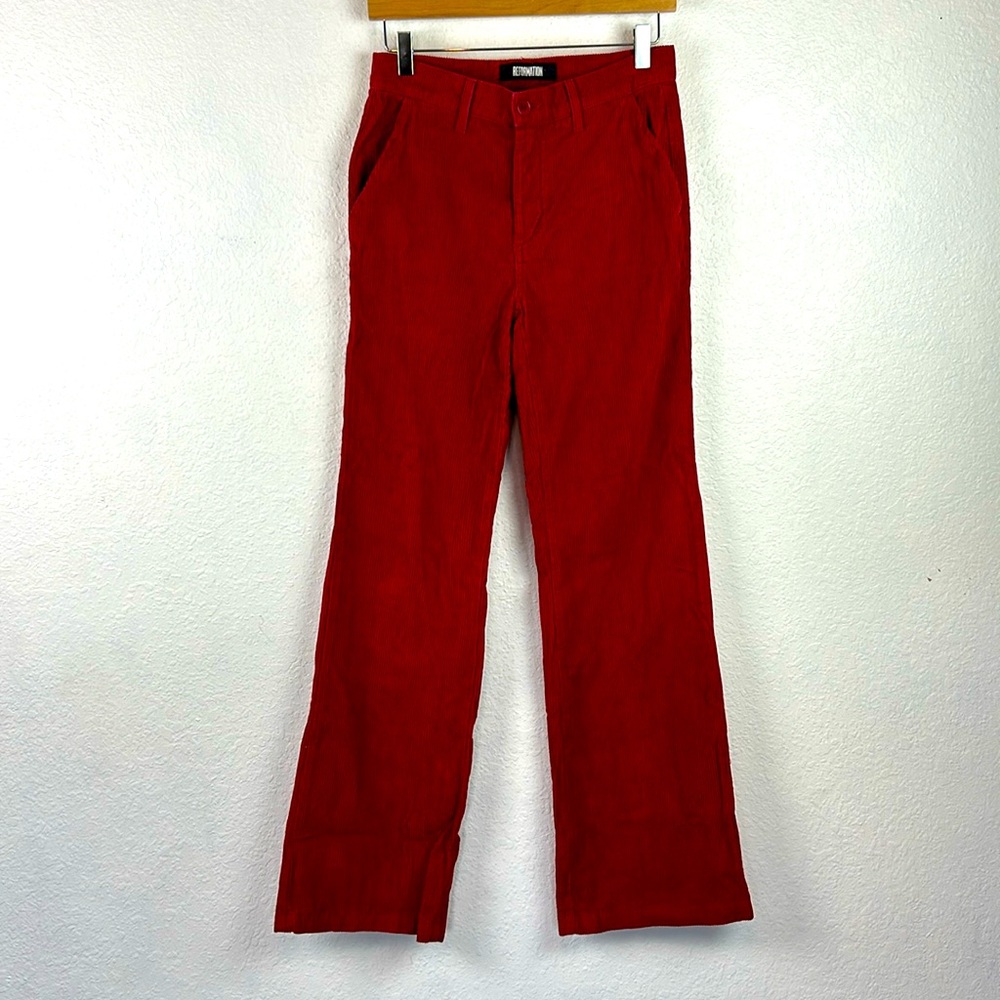 Perfect Reformation Dillon Red Wide Rib Corduroy High Rise Straight Leg Pant 27 - Picture 2 of 9